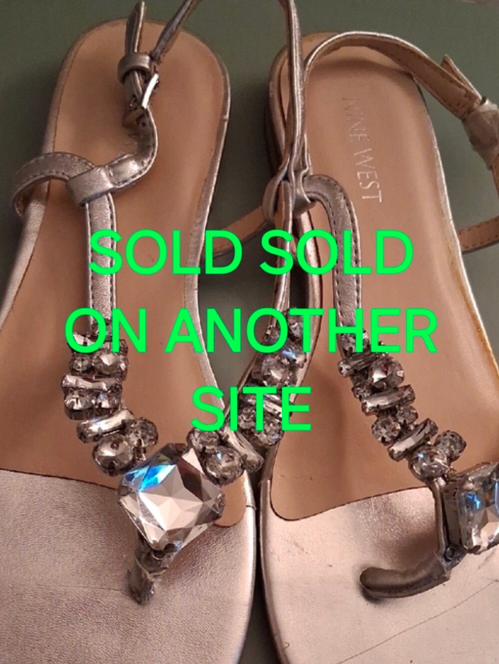 - Nine West Silver Metallic Sandals w Crystals NWOT